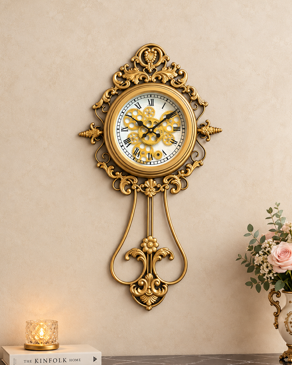 Majestic Era Luxury Designer Silent Movement Wall Clock With Moving Gear Mechanism
