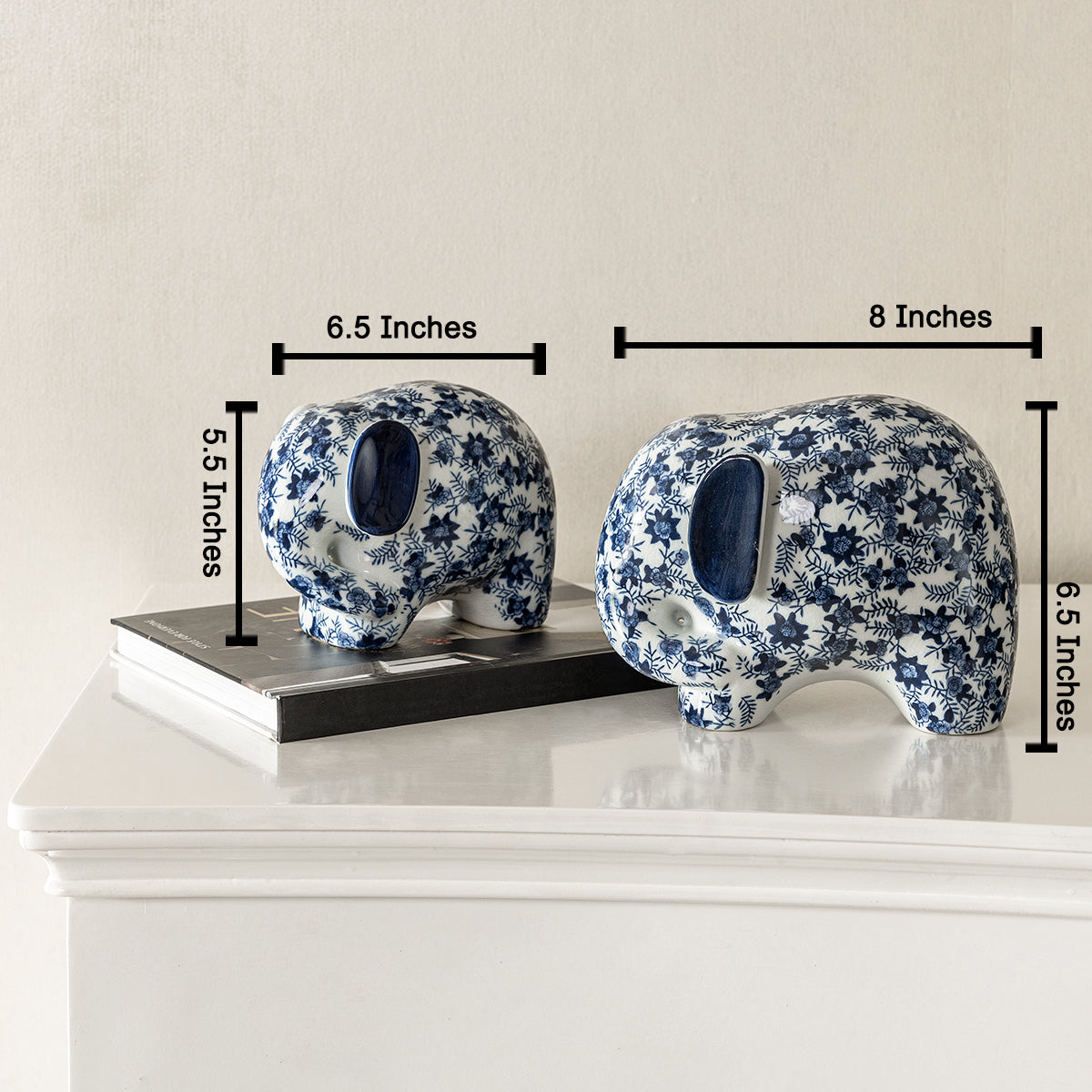 Royal Indigo Elephant Decorative Showpiece for Living Room (Blue Pottery)