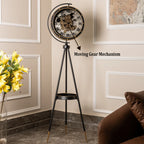 Moon Phase Tripod Base Luxury Designer Floor Clock With Moving Gear Mechanism (Black) (Steel Body)