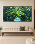 Ocean Beyond 100% Hand Painted Wall Painting (With Golden Outer Floater Frame frame) (27.5x55 Inches)