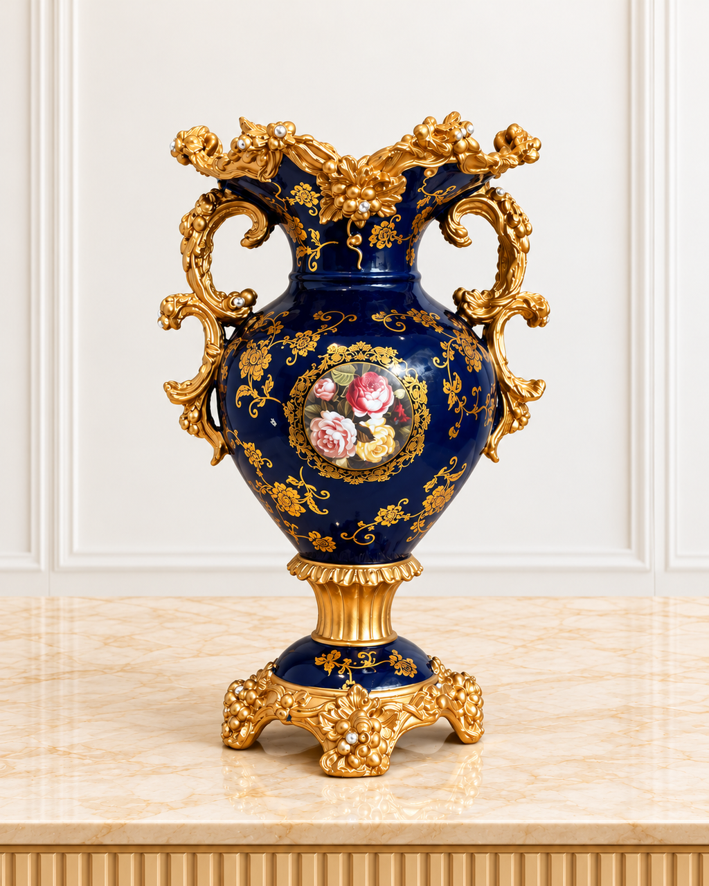 Soft Floral Dreams Decorative Vase & Showpiece for Home Decoration - Royal Blue
