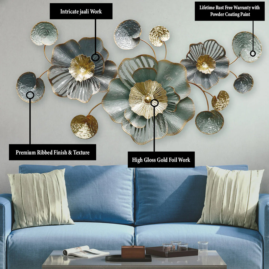 Aquatic Tranquility Metal Art Wall Decoration - Gold Foil Work