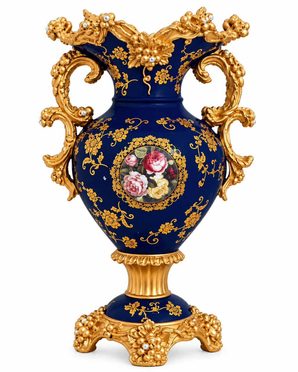 Soft Floral Dreams Decorative Vase & Showpiece for Home Decoration - Royal Blue