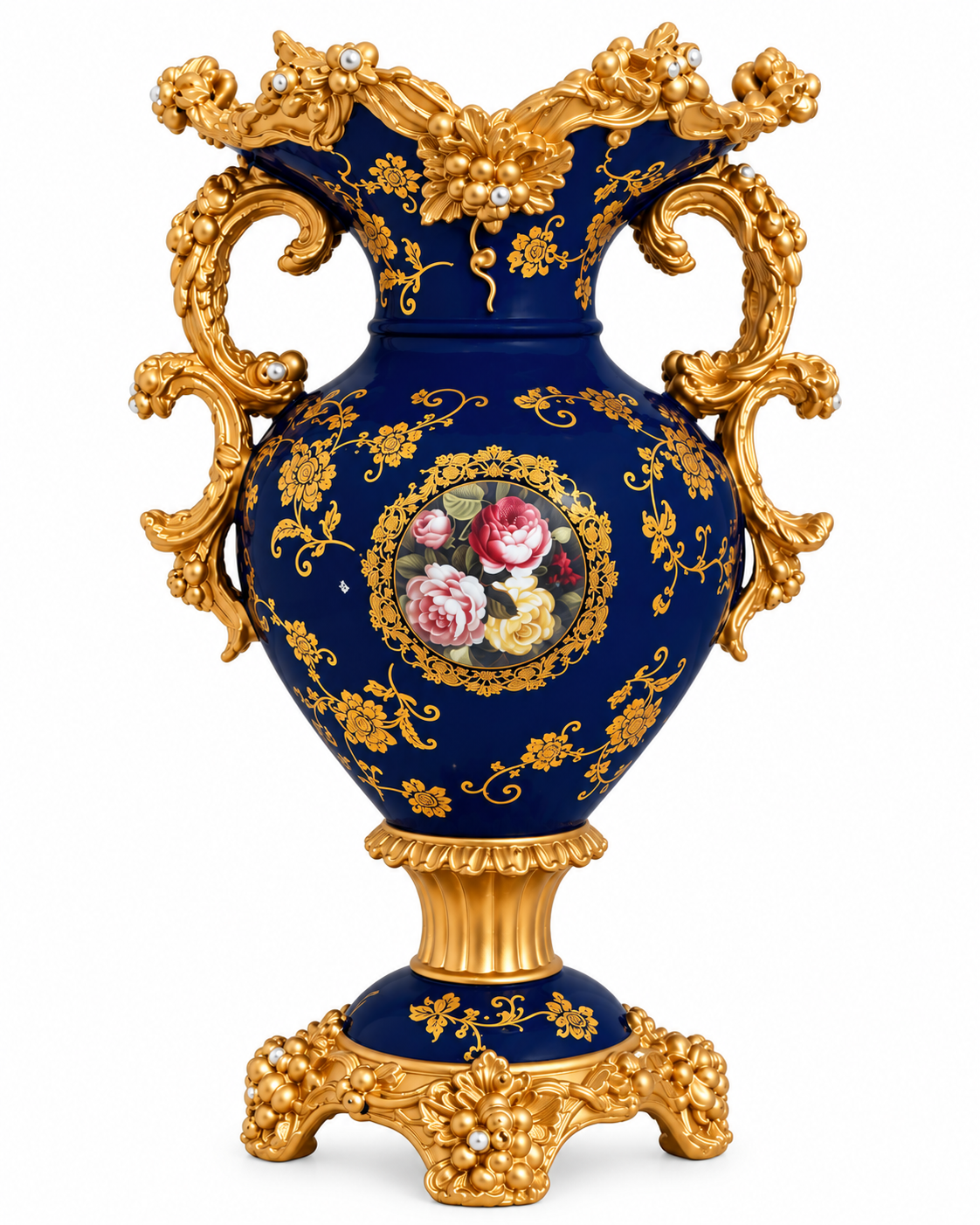 Soft Floral Dreams Decorative Vase & Showpiece for Home Decoration - Royal Blue