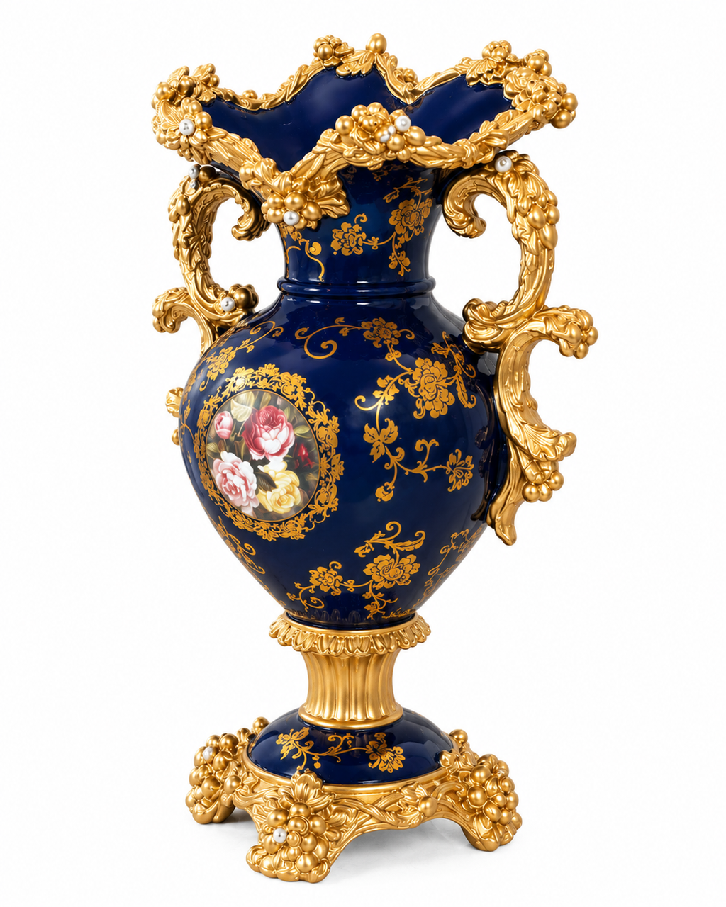 Soft Floral Dreams Decorative Vase & Showpiece for Home Decoration - Royal Blue