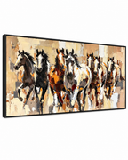 Together They Run - The Seven Running Horse Handmade painting for Home & Wall Decoration Item (With Outer Floater Frame) (27.5x55 Inches)