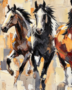 Together They Run - The Seven Running Horse Handmade painting for Home & Wall Decoration Item (With Outer Floater Frame) (27.5x55 Inches)