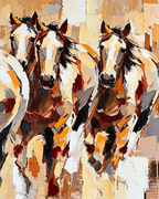 Together They Run - The Seven Running Horse Handmade painting for Home & Wall Decoration Item (With Outer Floater Frame) (27.5x55 Inches)