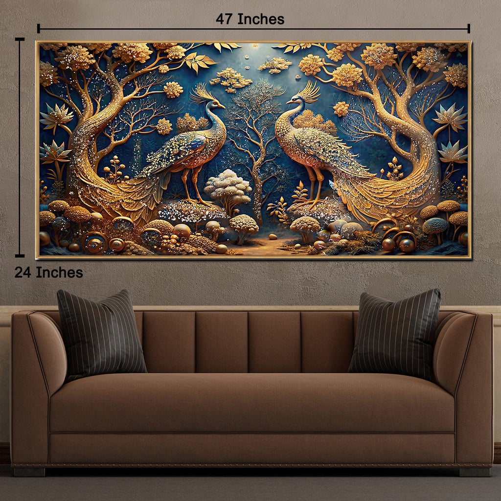 Moonlit Garden Peacocks Crystal Glass Framed Wall Paintings For Home & Wall Decoration items