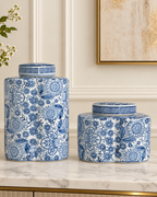 Floral Dynasty Decorative Vase For Home & Item for Home Decoration - Set of 2 (Blue Pottery)