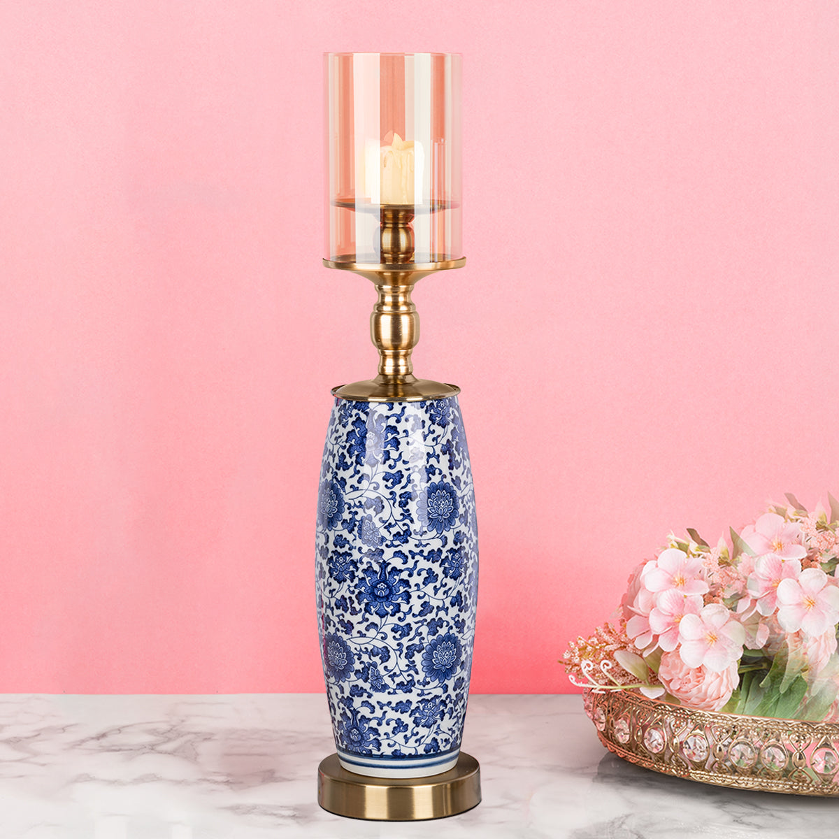 Duchess Floral Decorative Candle Stand - Big (Blue Pottery)
