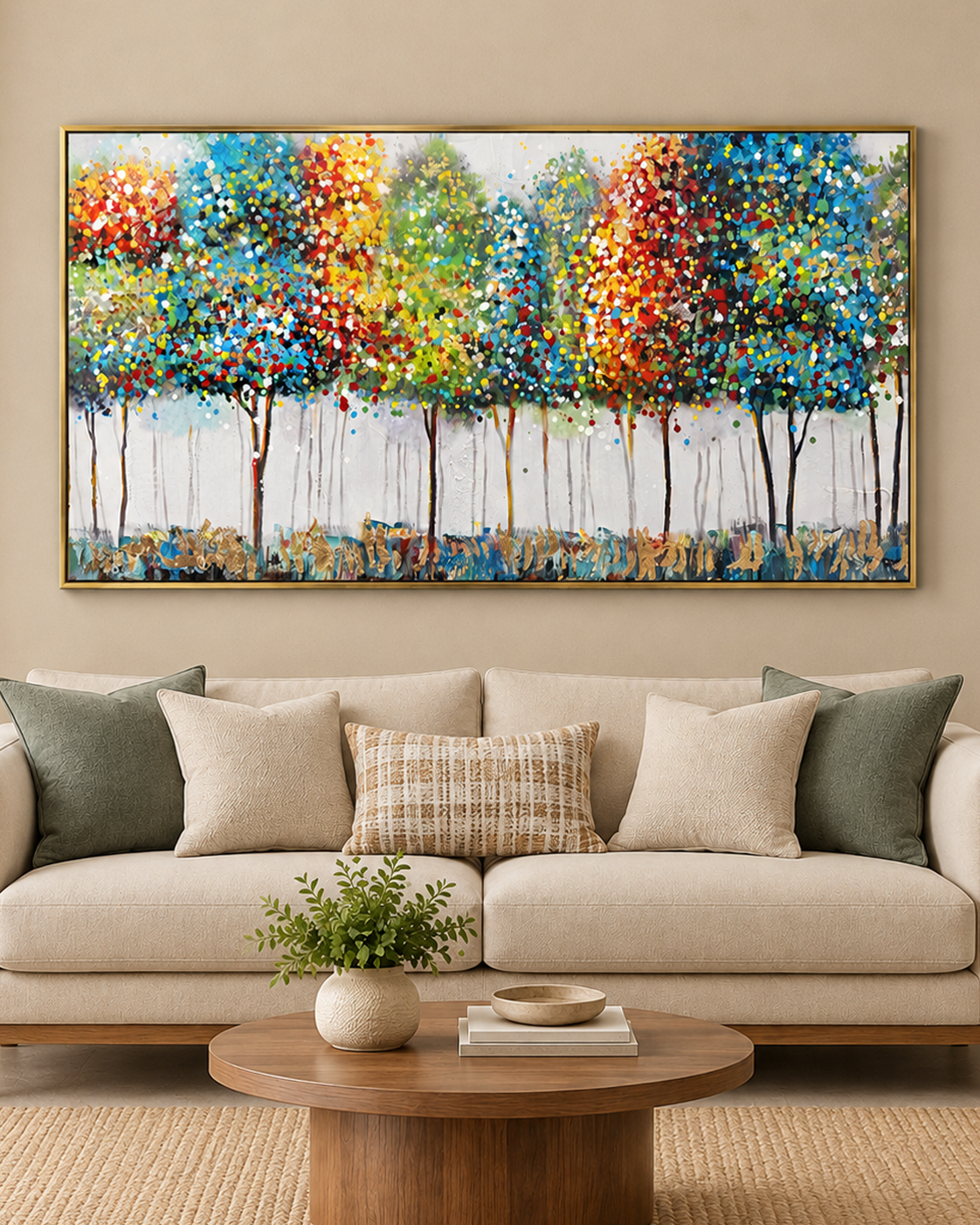 The Mystery Forest  100% Hand Painted Wall Paintings For Living Room (With outer Floater Frame) (56 x 28 Inches)