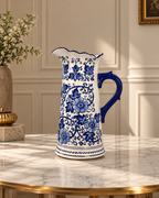 Flower Garden Pitcher Decorative Vase & Showpiece for Home & Item for Home Decoration (Blue Pottery)