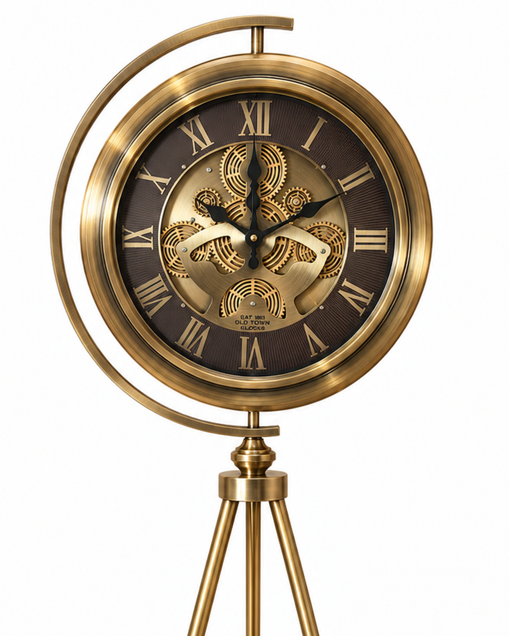 Lunar Timekeeper Luxury Designer Silent Movement Standing Clock With Moving Gear Mechanism (Steel Body)