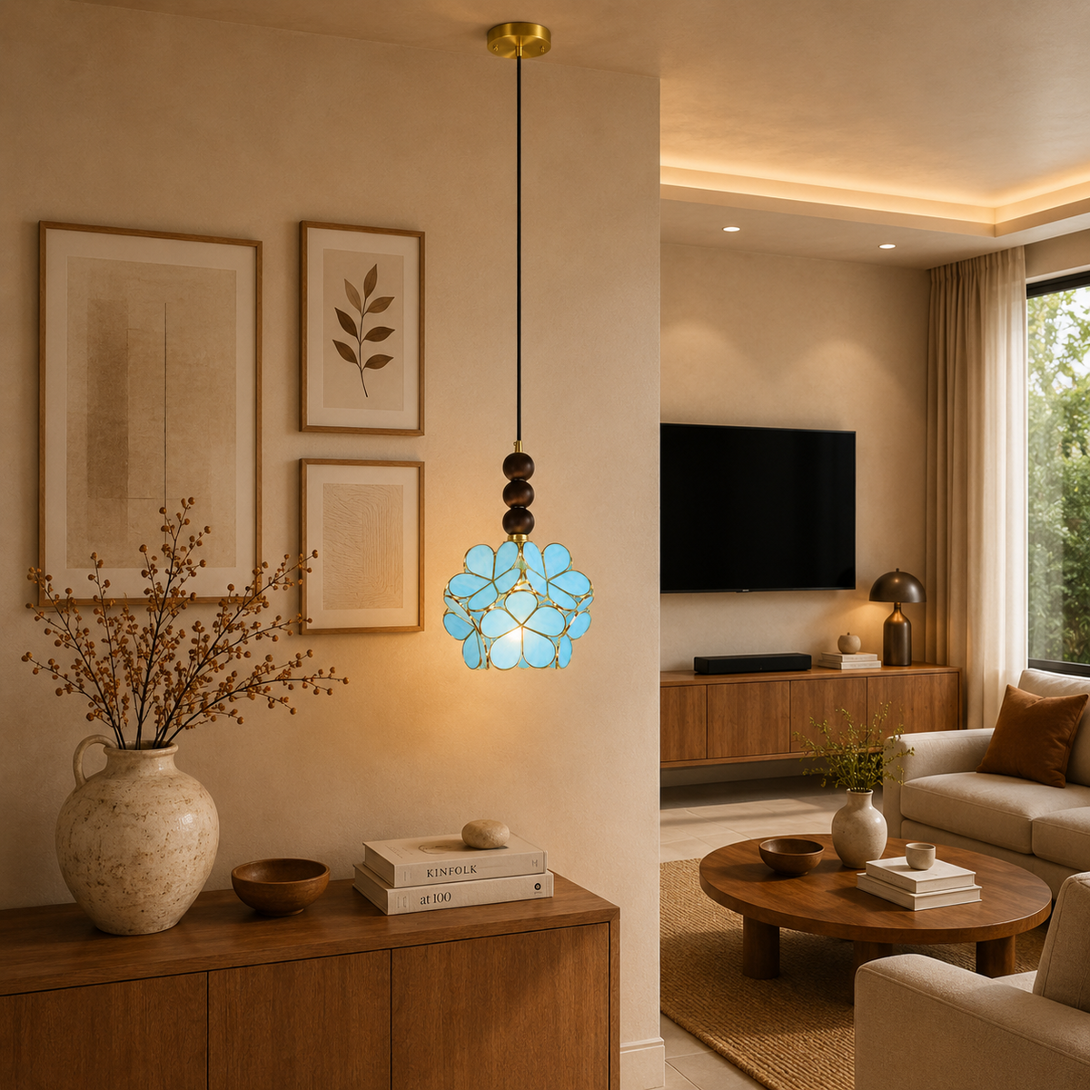 Botanica Orb Pendant Light For Living Room & Item  for Home Decoration - Blue