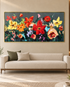 Crimson Garden 100% Hand Painted Wall Painting (With Golden Outer Floater Frame frame) (27.5x55 Inches)