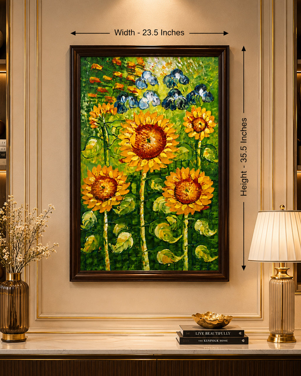 Garden of Sunshine 100% Hand Painted Wall Painting (With Outer Floater Frame frame) ( 35.5 x 23.5 Inches )