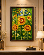 Garden of Sunshine 100% Hand Painted Wall Painting (With Outer Floater Frame frame) ( 35.5 x 23.5 Inches )