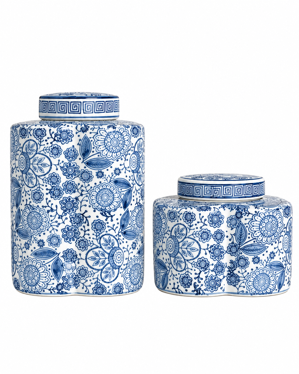 Floral Dynasty Decorative Vase For Home & Item for Home Decoration - Set of 2 (Blue Pottery)
