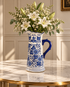 Flower Garden Pitcher Decorative Vase & Showpiece for Home & Item for Home Decoration (Blue Pottery)