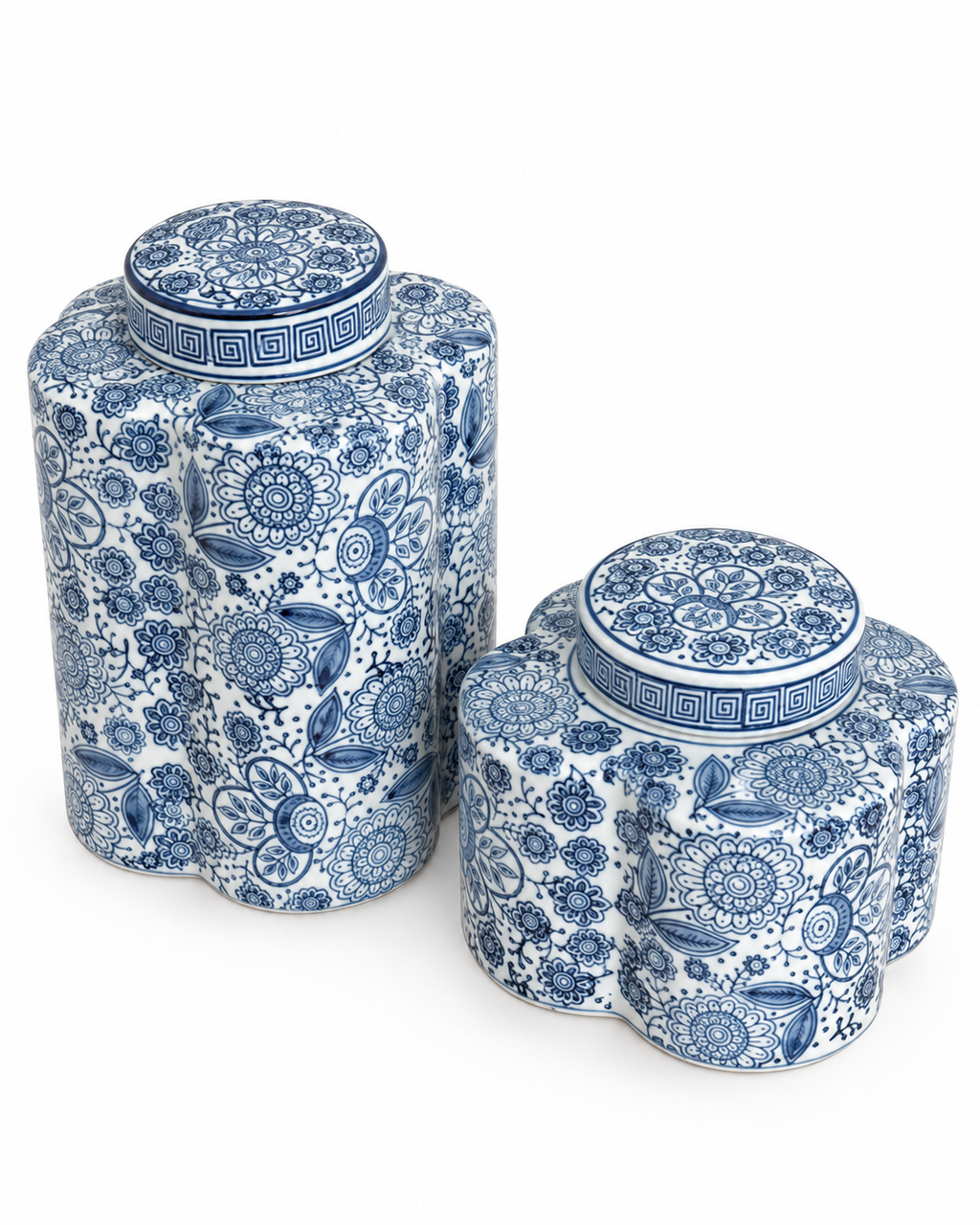 Floral Dynasty Decorative Vase For Home & Item for Home Decoration - Set of 2 (Blue Pottery)