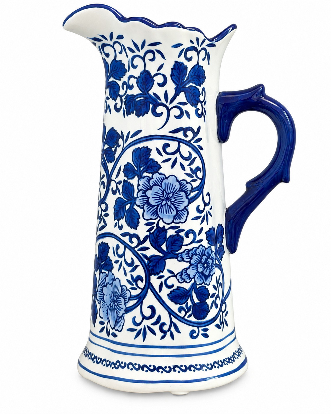 Flower Garden Pitcher Decorative Vase & Showpiece for Home & Item for Home Decoration (Blue Pottery)