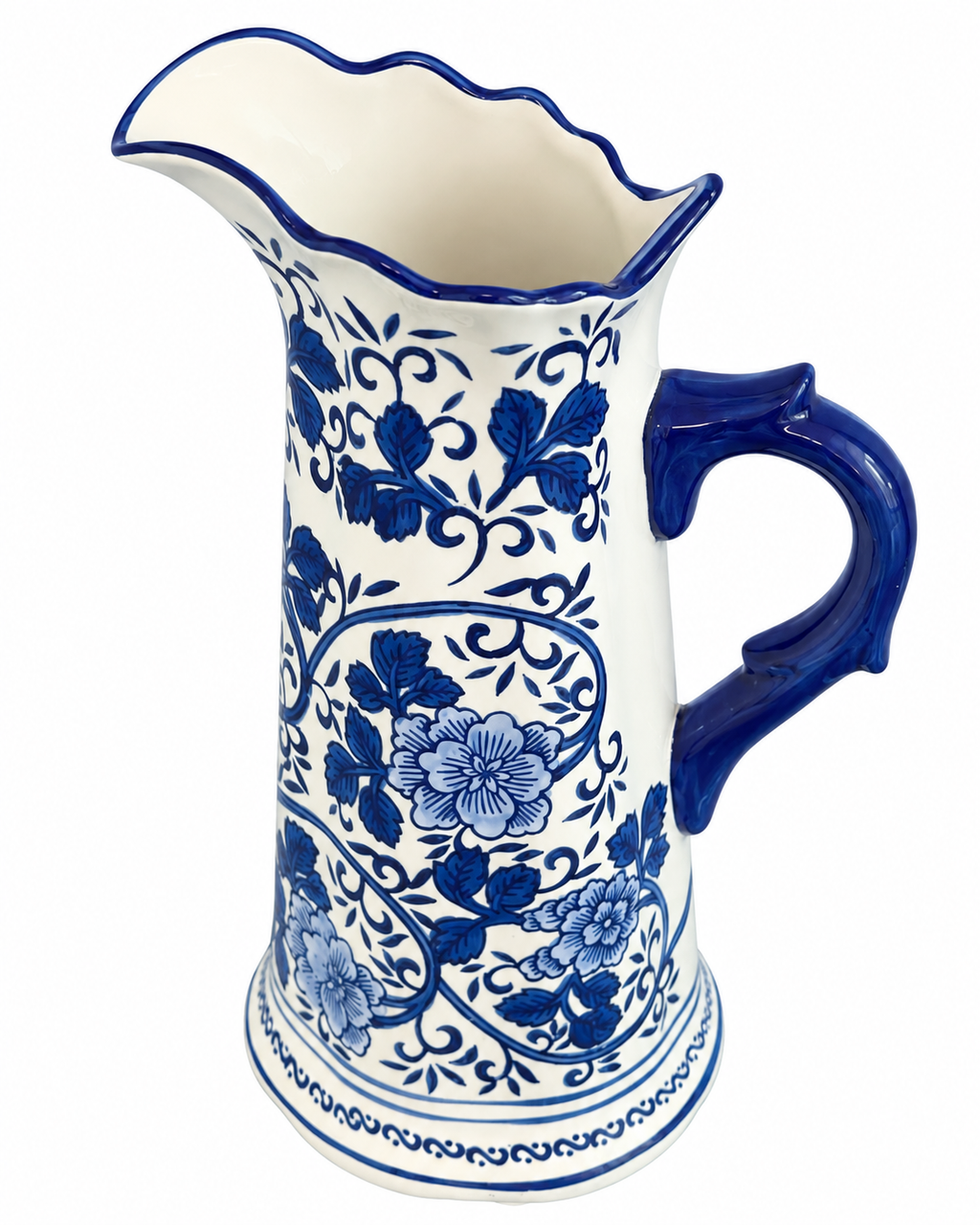 Flower Garden Pitcher Decorative Vase & Showpiece for Home & Item for Home Decoration (Blue Pottery)