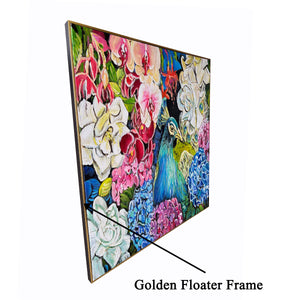 Blooming Symphony Handpainted Wall Painting (With outer Floater Frame)