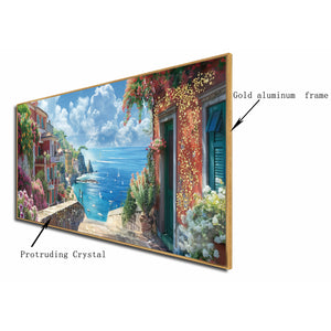 Mediterranean Garden Promenade  Crystal Glass Colorful Paintings for Living Room