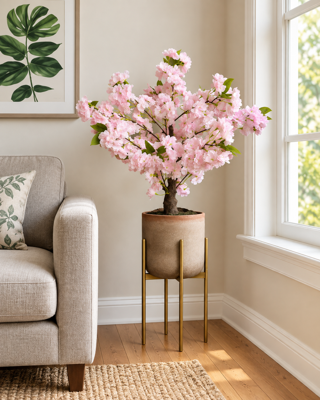 Cherry Blossom Bonsai Artificial Indoor Plant For Home ( Natural feel )  ( 2.1 Feet )