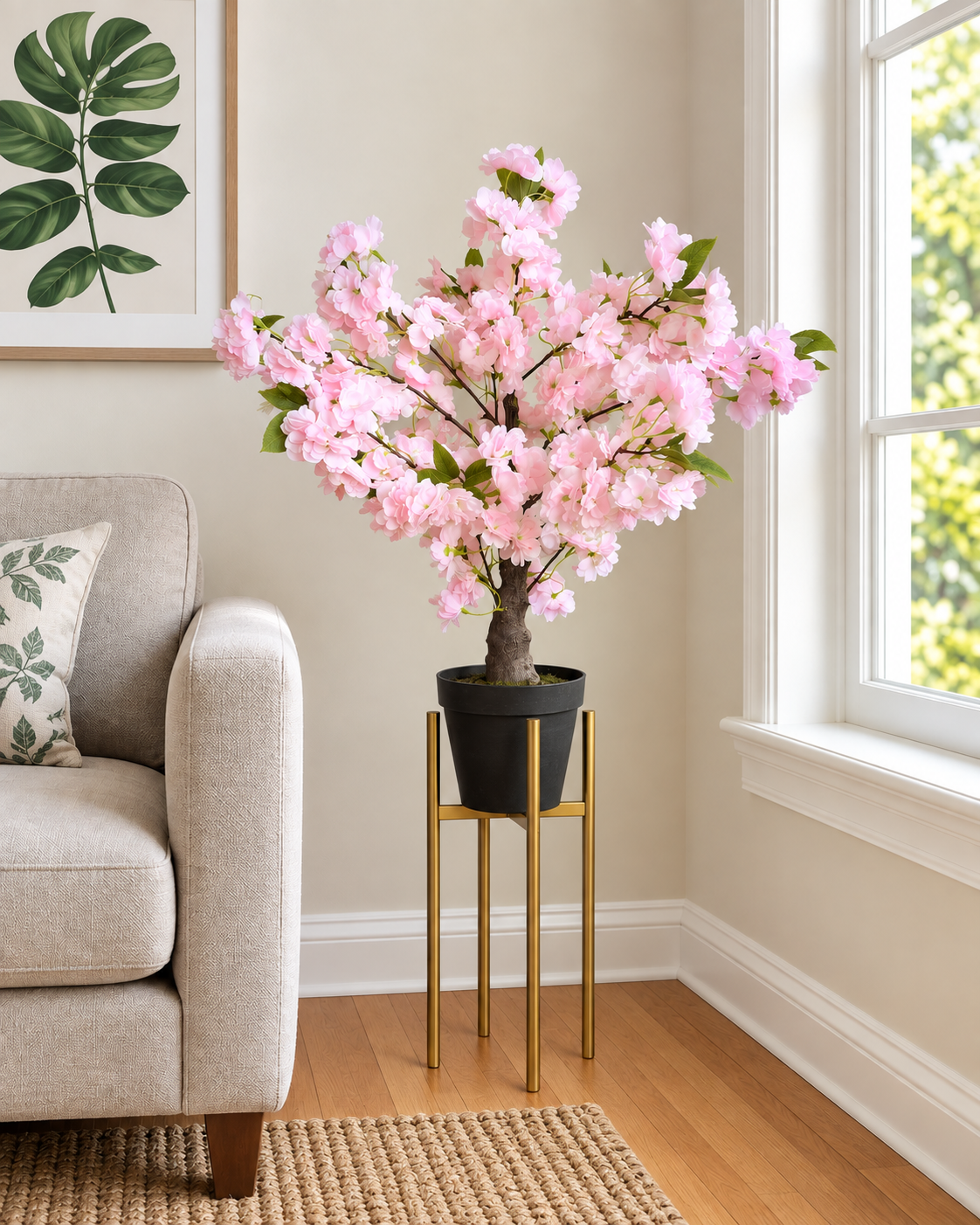 Cherry Blossom Bonsai Artificial Indoor Plant For Home ( Natural feel )  ( 2.1 Feet )