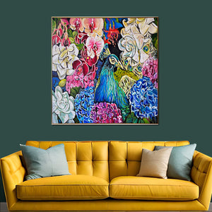 Blooming Symphony Handpainted Wall Painting (With outer Floater Frame)