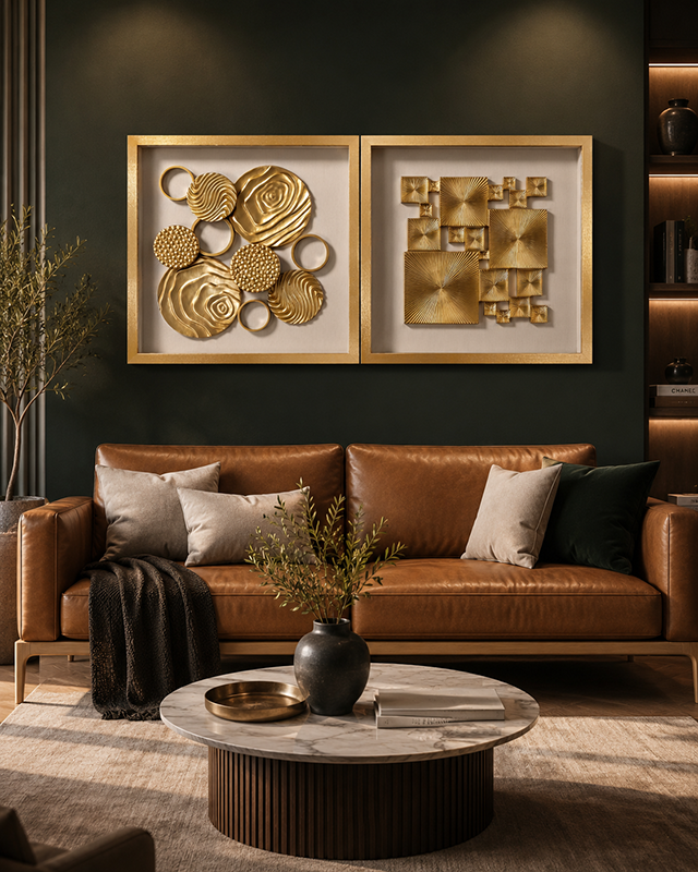 Luxe Geometry & Golden Cosmos Shadow Box for Wall Decoration - Set of 2