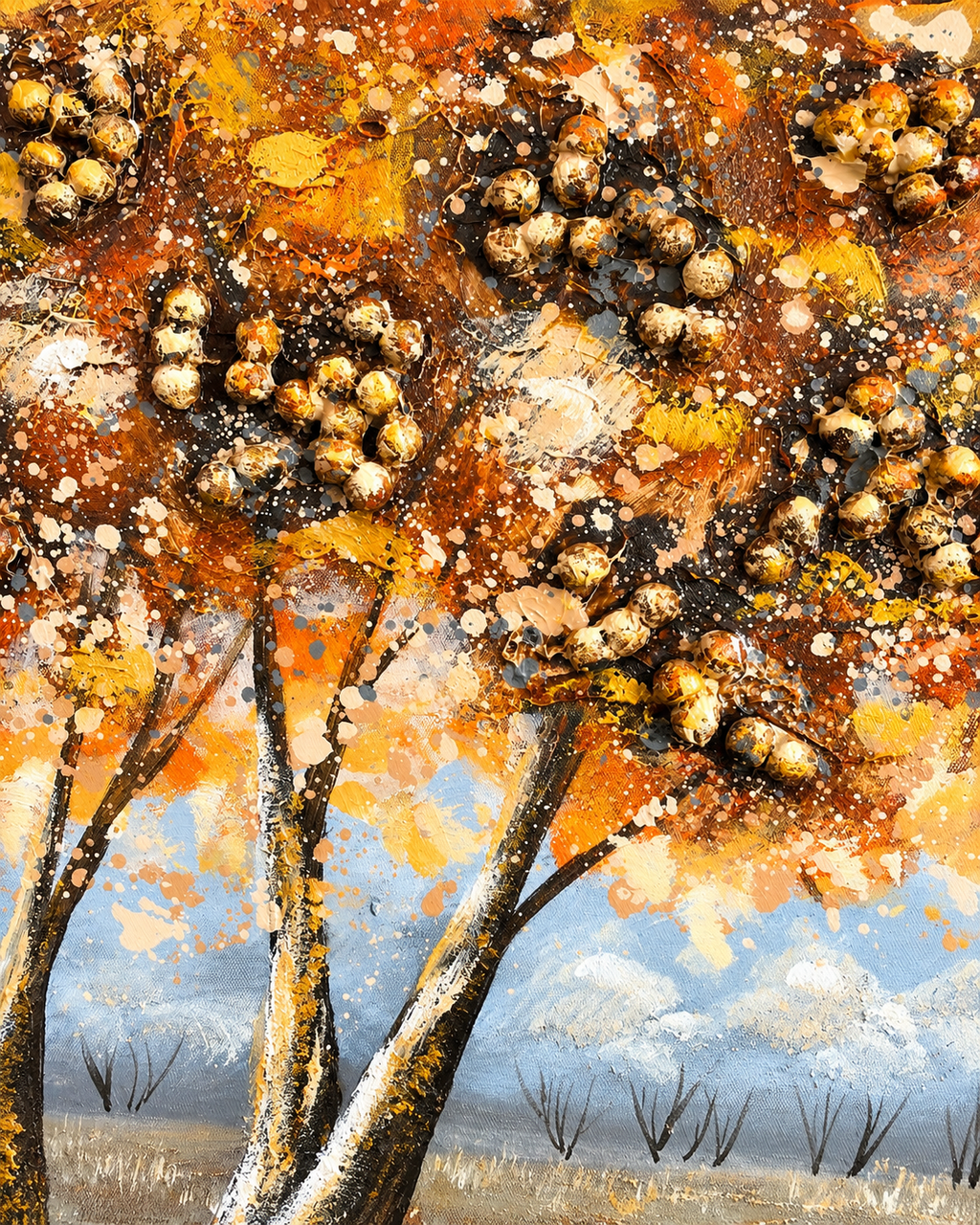 Path to the Hills Handmade Nature Painting For Home (With Golden Outer Floater Frame ) (27.5x55 Inches)