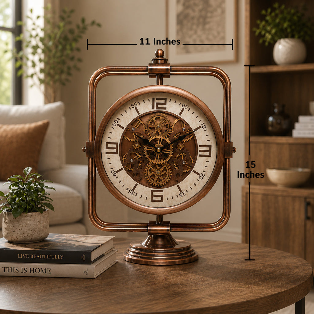 Quiet Moment Luxury Designer Table Clock With Moving Gear Mechanism Buy Table Clock Online (Steel Body)