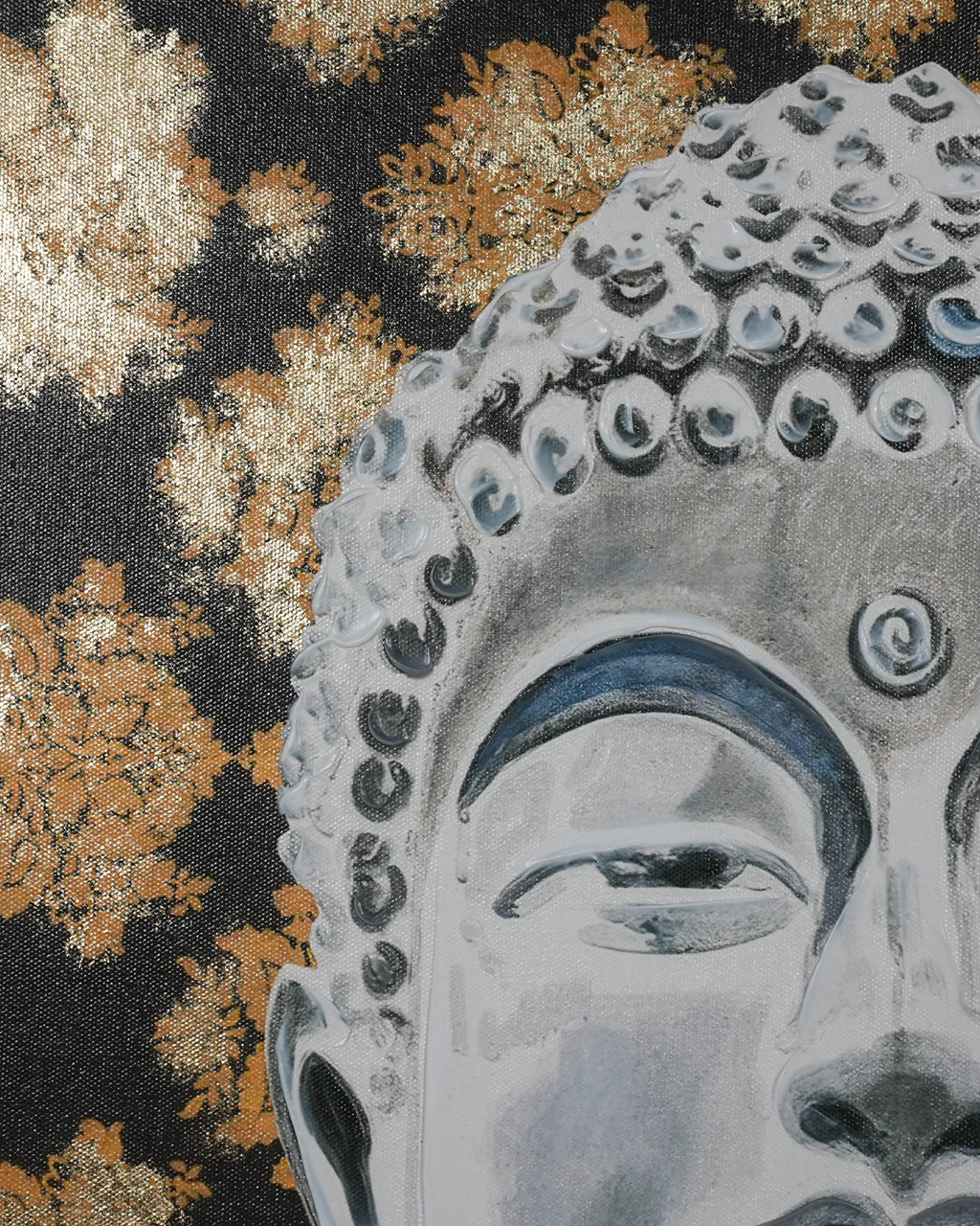 Buddha’s Blessing by PERRY MILOU 100% Hand Wall Painting For Home (With Outer Floater Frame frame) ( 31.5 x 45.5 Inches )