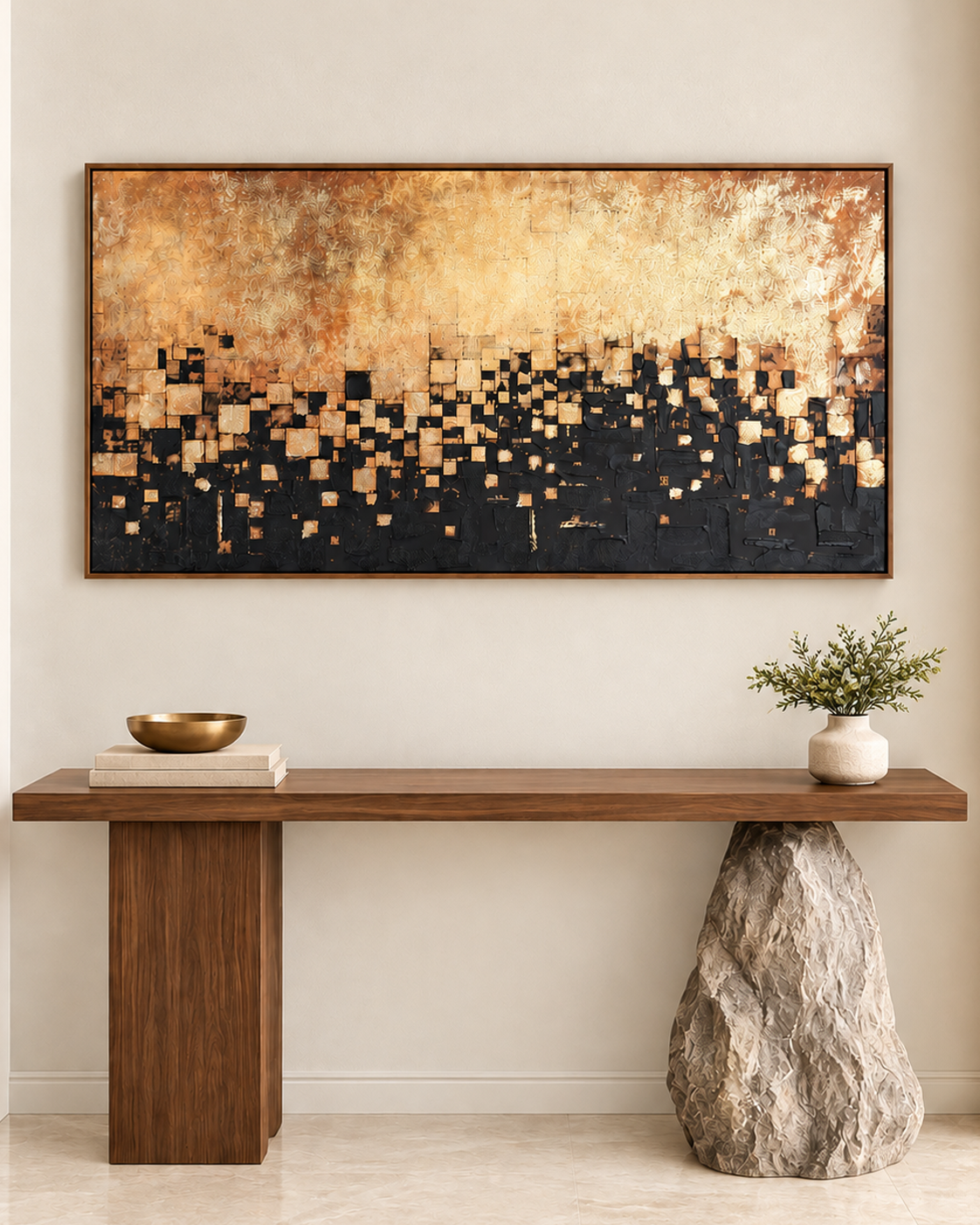 Beyond the Grid Hand painting for Home & Wall Decoration Item (With Outer Floater Frame) (47x31.5 Inches)