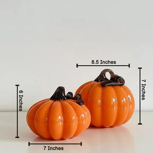 Festive Pumpkin Elegance Handblown Glass Showpiece & Items for Room Decoration - Set of 2