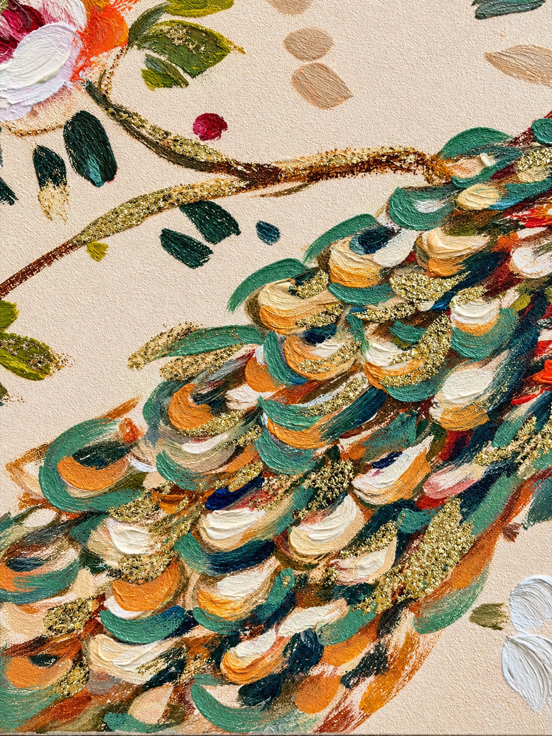 Peacock Meadow Hand painting for Home & Wall Decoration Item (With Outer Floater Frame) (59x19.5 Inches)