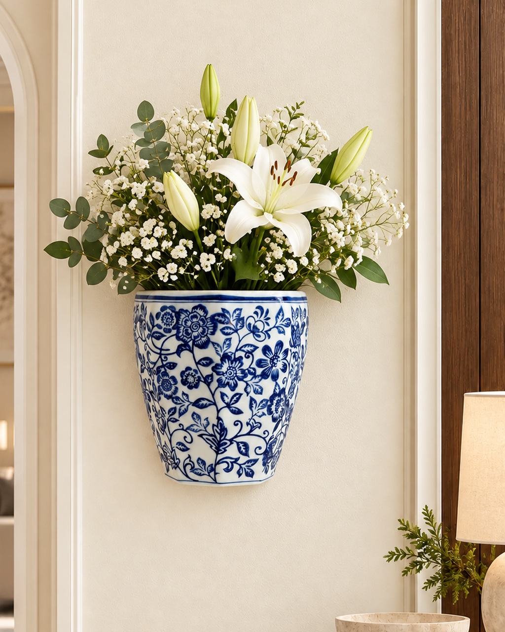 Fleur Elegance Decorative Wall Vase For Home & Item for Home Decoration (Blue Pottery