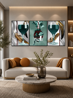 Wine and Feather Fusion Canvas Painting for Living Room - Set of 3