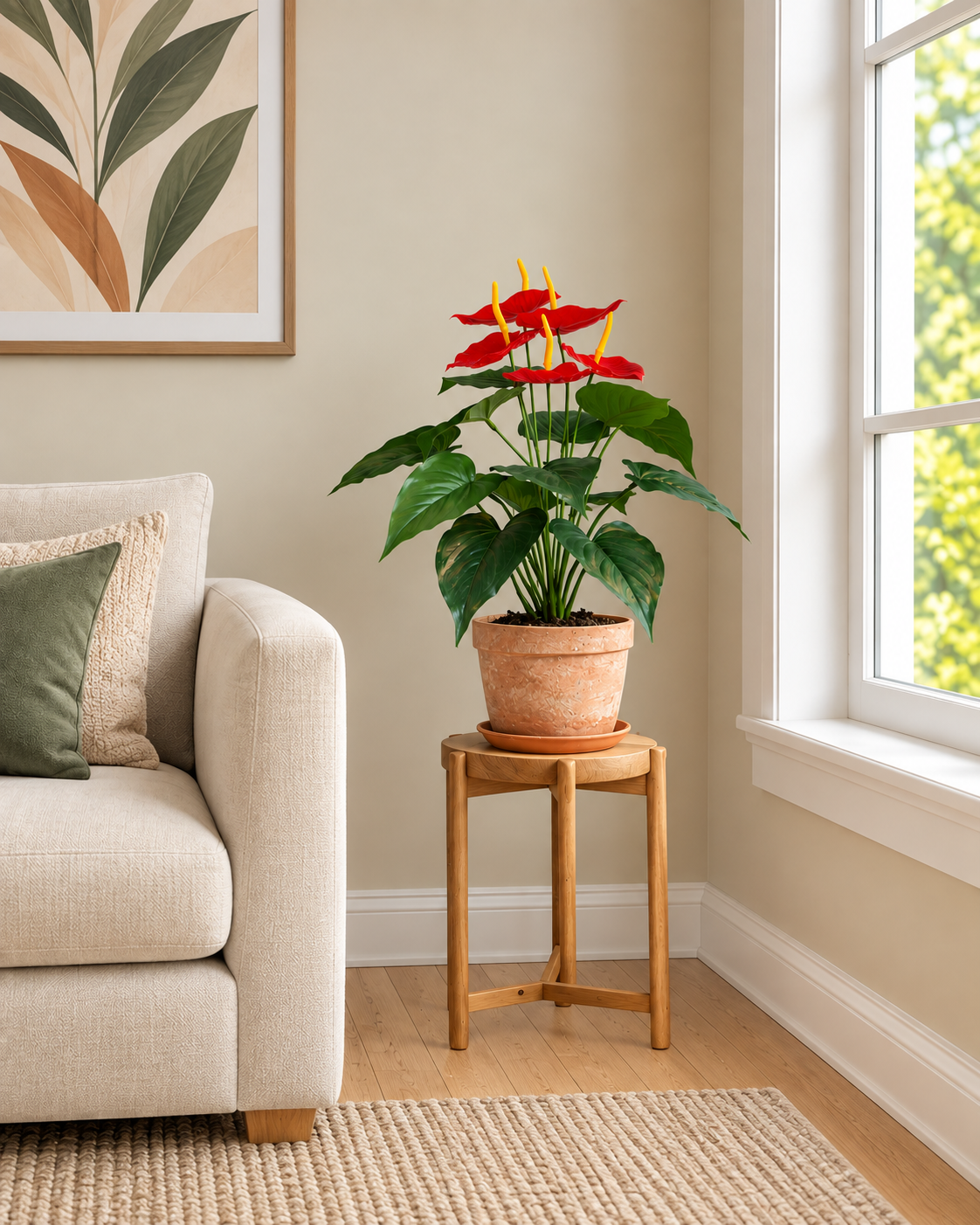 Flamingo Anthurium Artificial Indoor Plant For Home ( 1.5 Feet ) (Natural Feel)