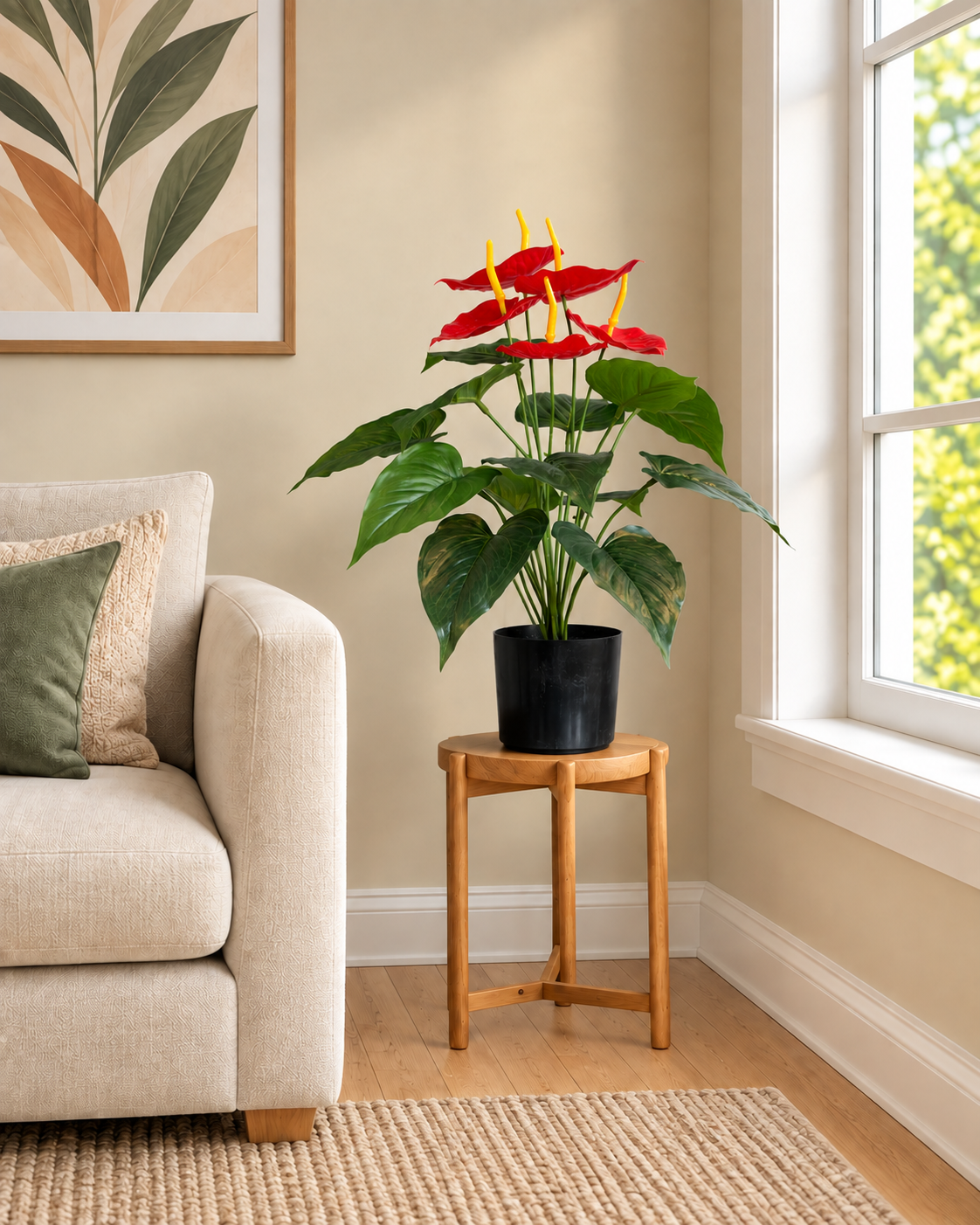 Flamingo Anthurium Artificial Indoor Plant For Home ( 1.5 Feet ) (Natural Feel)