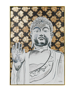 Buddha’s Blessing by PERRY MILOU 100% Hand Wall Painting For Home (With Outer Floater Frame frame) ( 31.5 x 45.5 Inches )