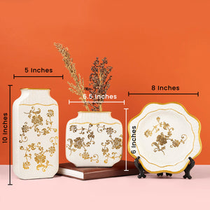 The Casablanca Chevron Decorative Ceramic Vase Set of 3 - White