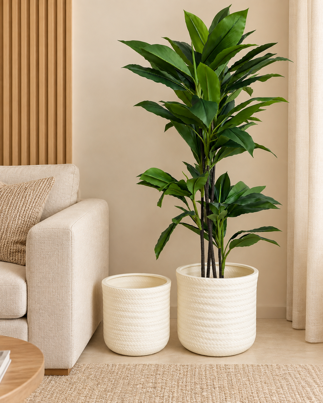 Artisan Pattern Indoor Planters For Home - Beige
