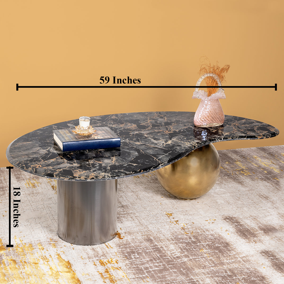 Retro Fusion Centre Table for Living Room (Stainless Steel) - Black Marble