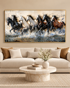 Seven Running Horses Wild Crystal Glass Painting