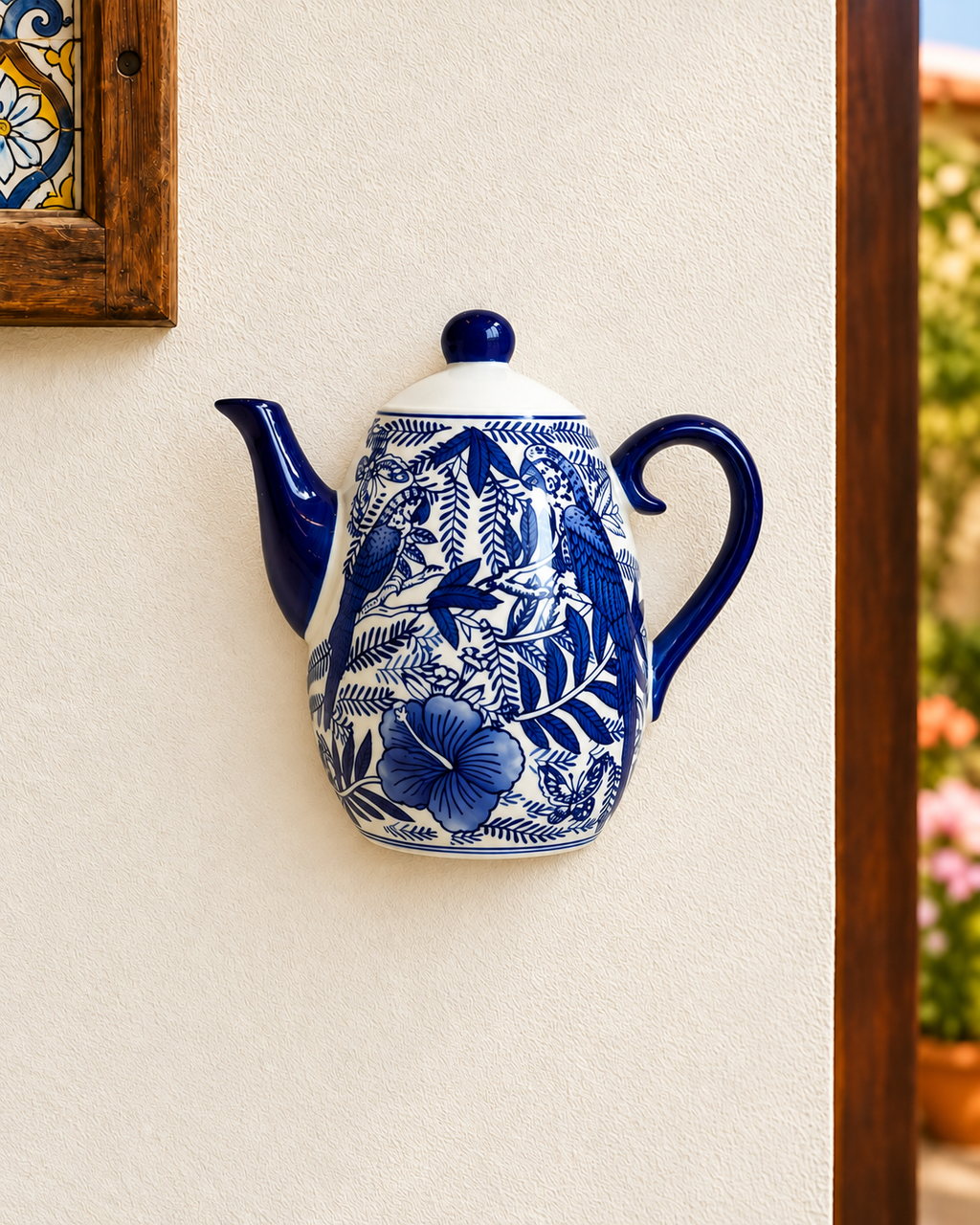 Floral Legacy Decorative Wall Vase For Home & Item for Home Decoration (Blue Pottery )