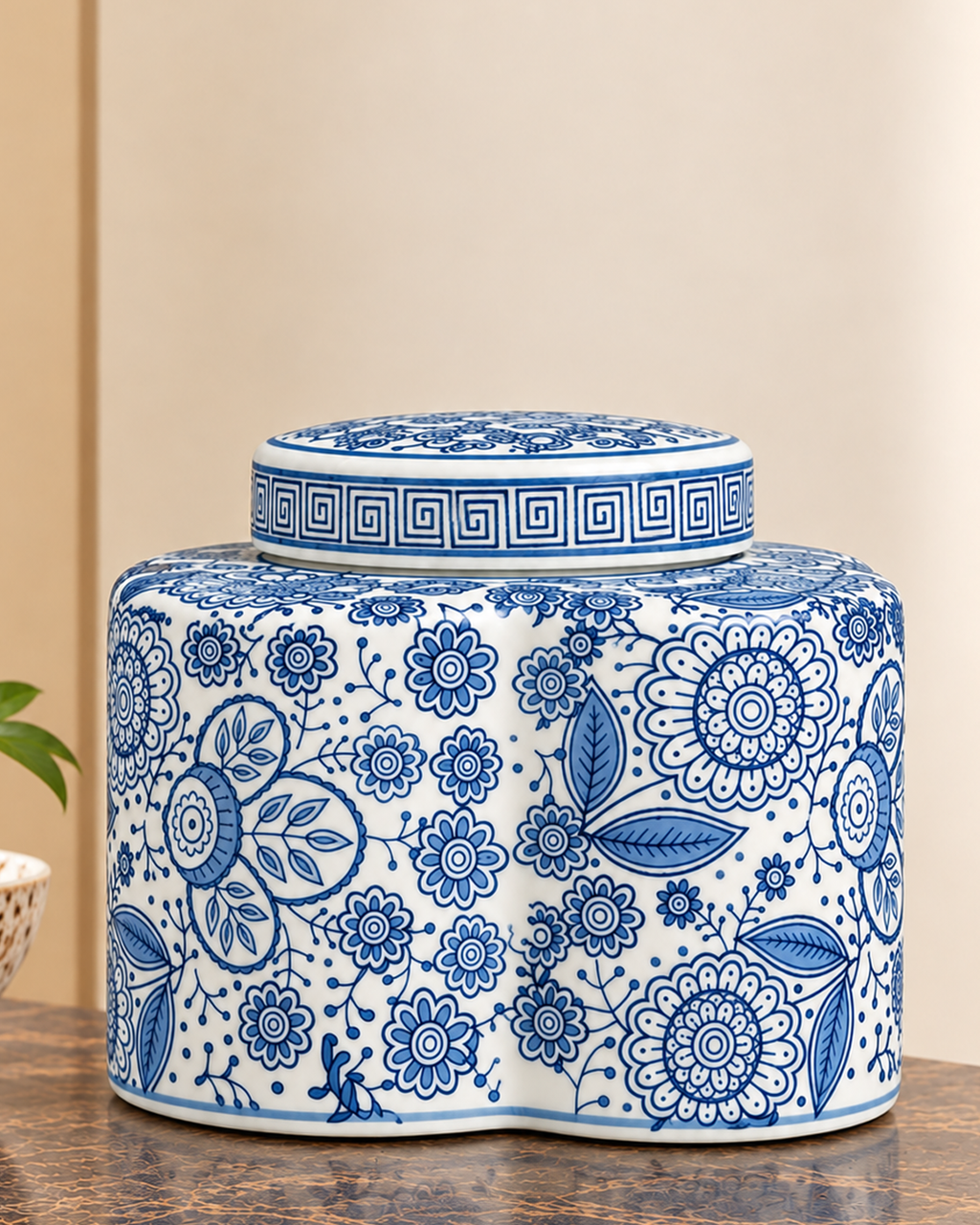 Floral Dynasty Decorative Vase For Home & Item for Home Decoration - Medium (Blue Pottery)